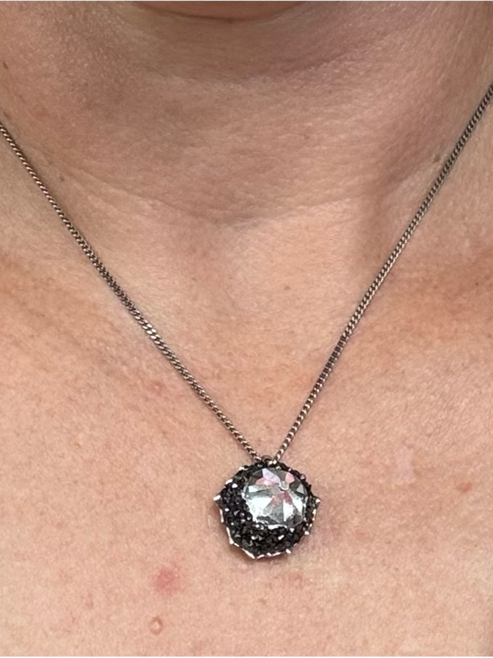 Swarovski Silver-Tone Pendant Necklace with Clear and Black Crystals